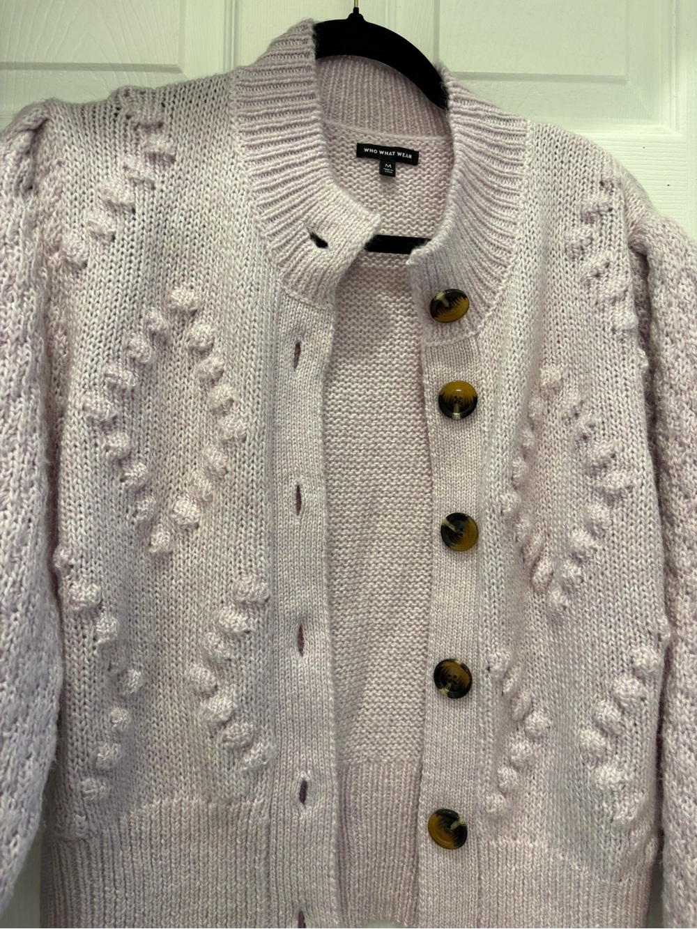 Who What Wear Blush Pink Bobble Knit Cardigan Sweater Medium Cozy Cottagecore - Picture 5 of 8